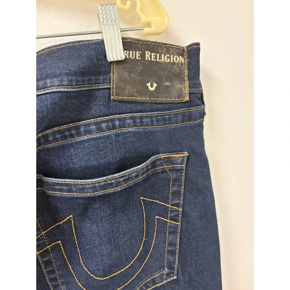 True Religion Blue Geno Relaxed Slim Jeans Mens Size 43x32 Embroidered Logo
